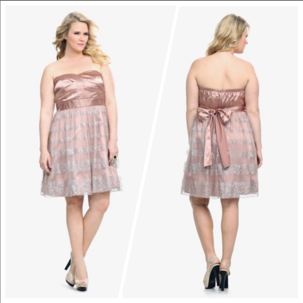 torrid Rose Gold Strapless Glitter Fit-and-Flare Dress